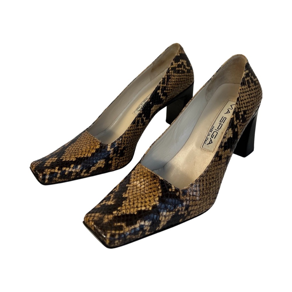 Via Spiga snakeskin shoes, Expresso and Caramel colors, block heel shoes, 6 1/2M